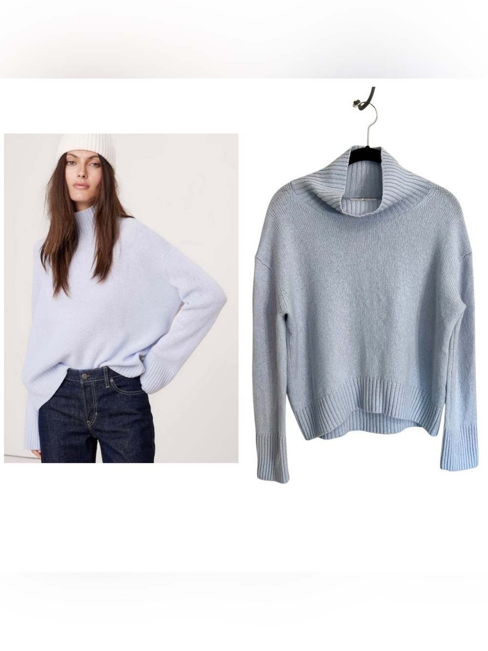Banana Republic relaxed cashmere turtleneck sweater ice blue sz small minimalist